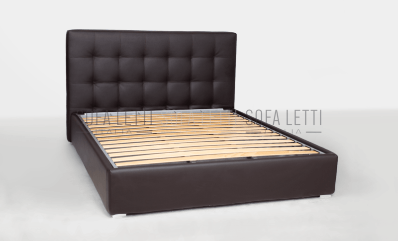 Letto matrimoniale con box contenitore, testata con tiranti interni